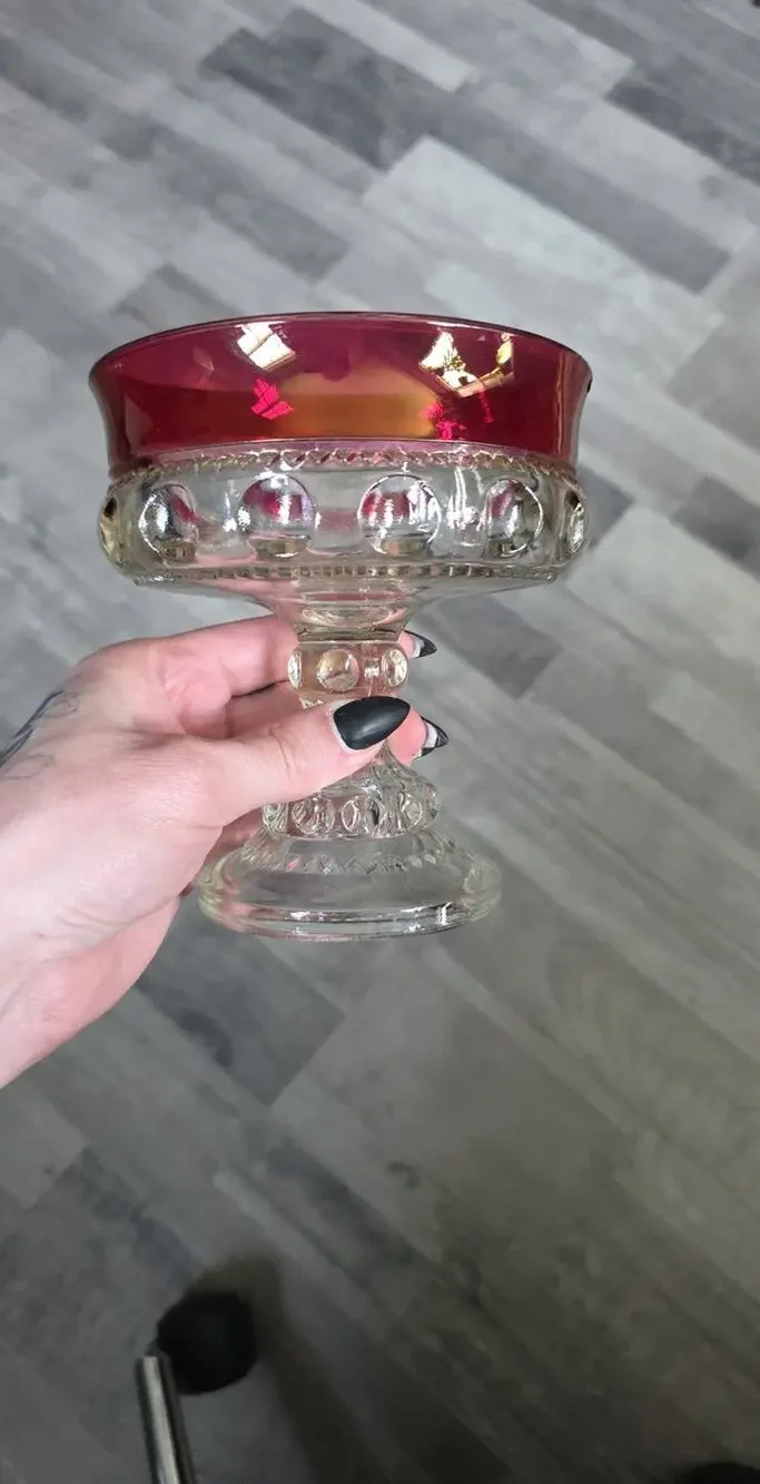 Vintage Tiffin Franciscan King's Crown Red Flash Rim Chalice